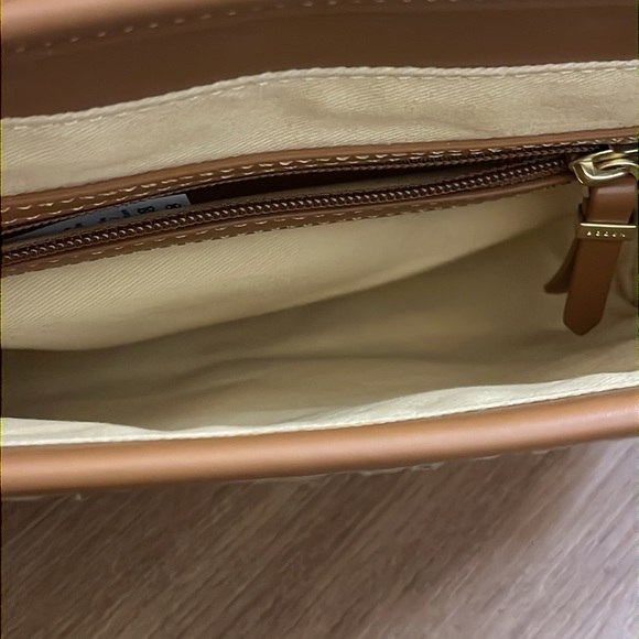 Boden | NWOT Raffia straw structured crossbody bag Tan, gold & Brown natural - Picture 5 of 9